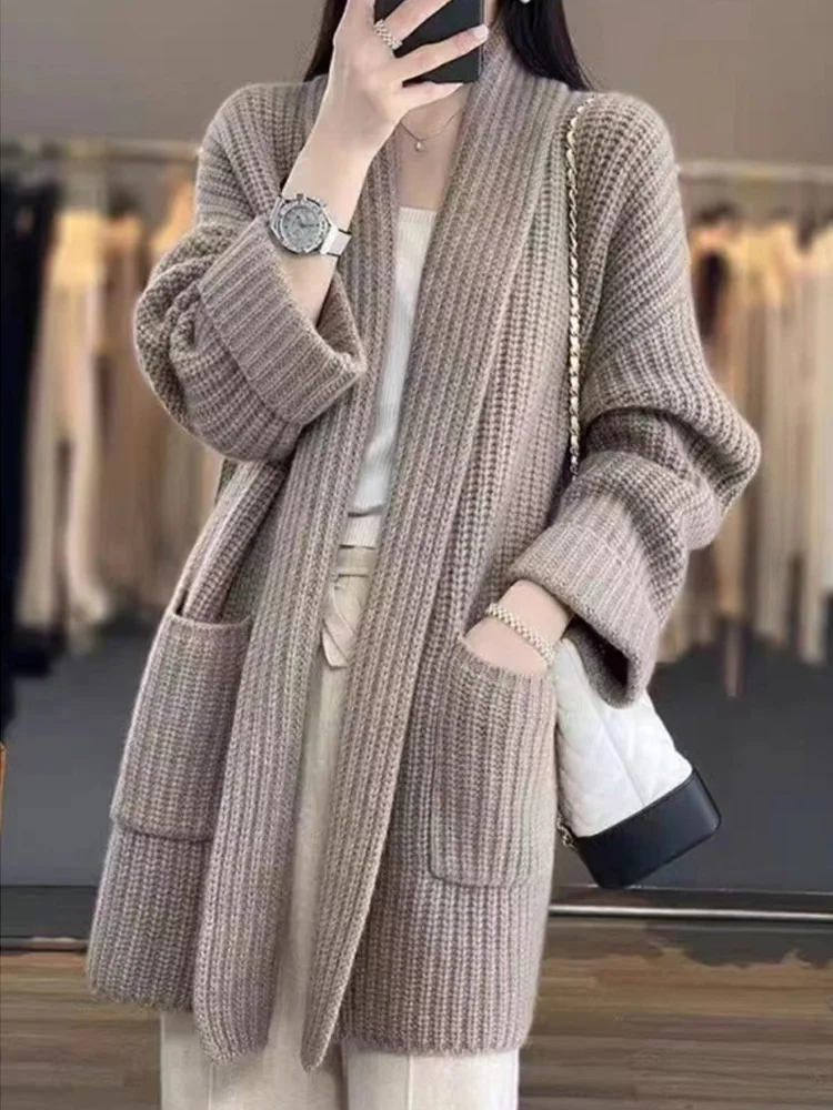 New Fashion Knitted Long Sweater Coat Autumn Winter Long Sleeve Knitted Cardigan Sweater Women Casual Loose Warm Clothes
