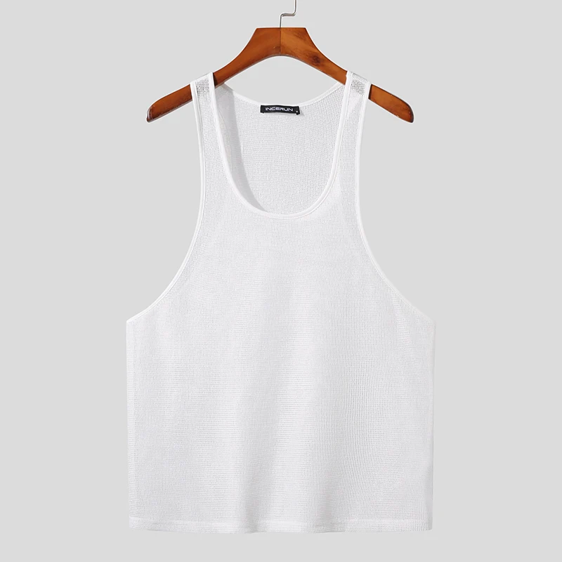 Sexy Stilvolle Stil Tops INCERUN Herren Casual Durchsichtige Mesh Weste Männliche Sport Höhlte Heraus Ärmellose Dünne Westen S-5XL 2023