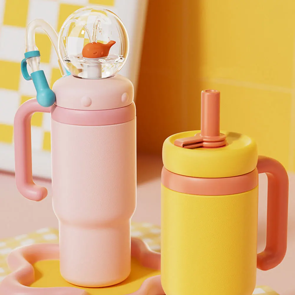 

Whale Squirt Water Cup with Straw Stainless Steel Whale Fountain Tumbler with Handle Drinking Cup Leak Proof