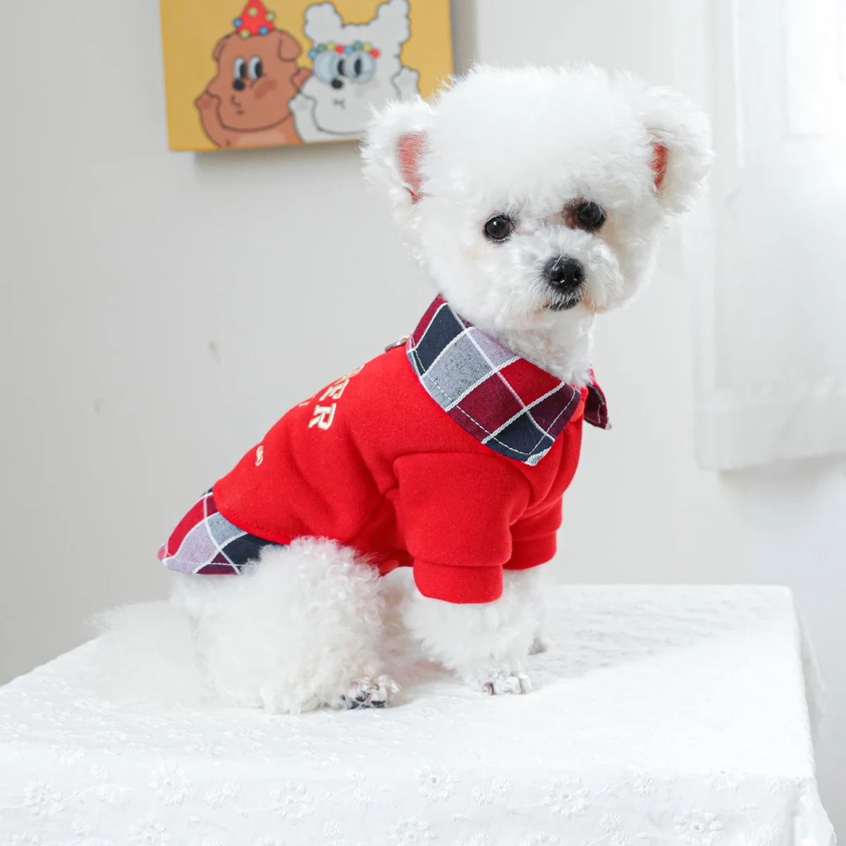 1PC Pet Clothing Spring and Autumn Red Camera Fake Two Piece Coat Suitable for Small and Medium sized Dogs