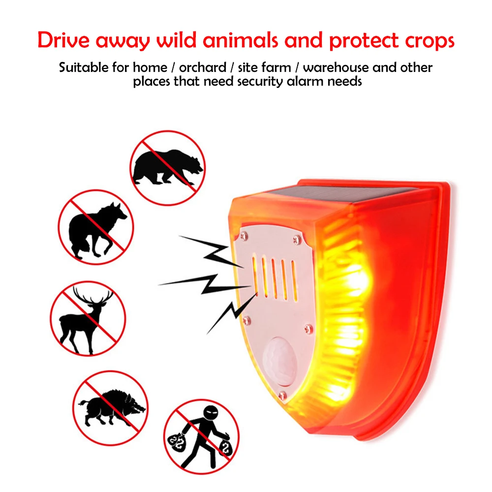 Solar Bewegungs sensor Alarm Licht Tier Repeller Anti-Wildschwein Antrieb Alarm Anti-Diebstahl Sirene Hund Bellen Schüsse Home Security