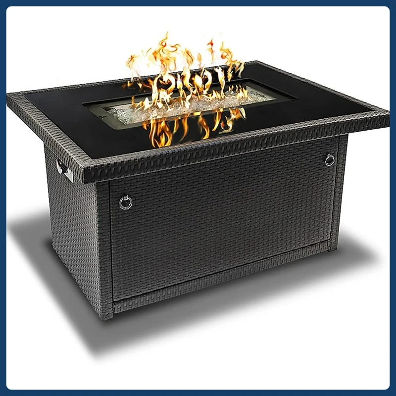 طاولة حريق البروبان الخارجية باللون الرمادي مقاس 44 بوصة - بقدرة 5000 وحدة حرارية بريطانية، سطح من الزجاج المقسى