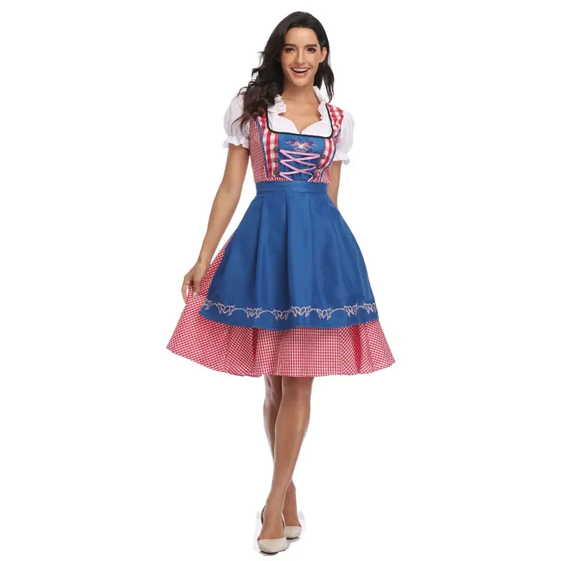 

Women Oktoberfest Dress Woman Black Plaid Dresses German Bavarian Traditional Beer Wench Maid Cosplay Set