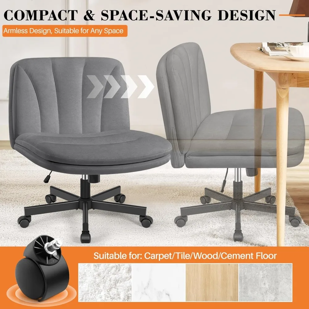 كرسي فيليكس كينج كريسس مع عجلات، كرسي مكتب بأرجل متقاطعة، كرسي مكتب واسع بدون ذراعين مع طبقتين من المخمل المريح #3