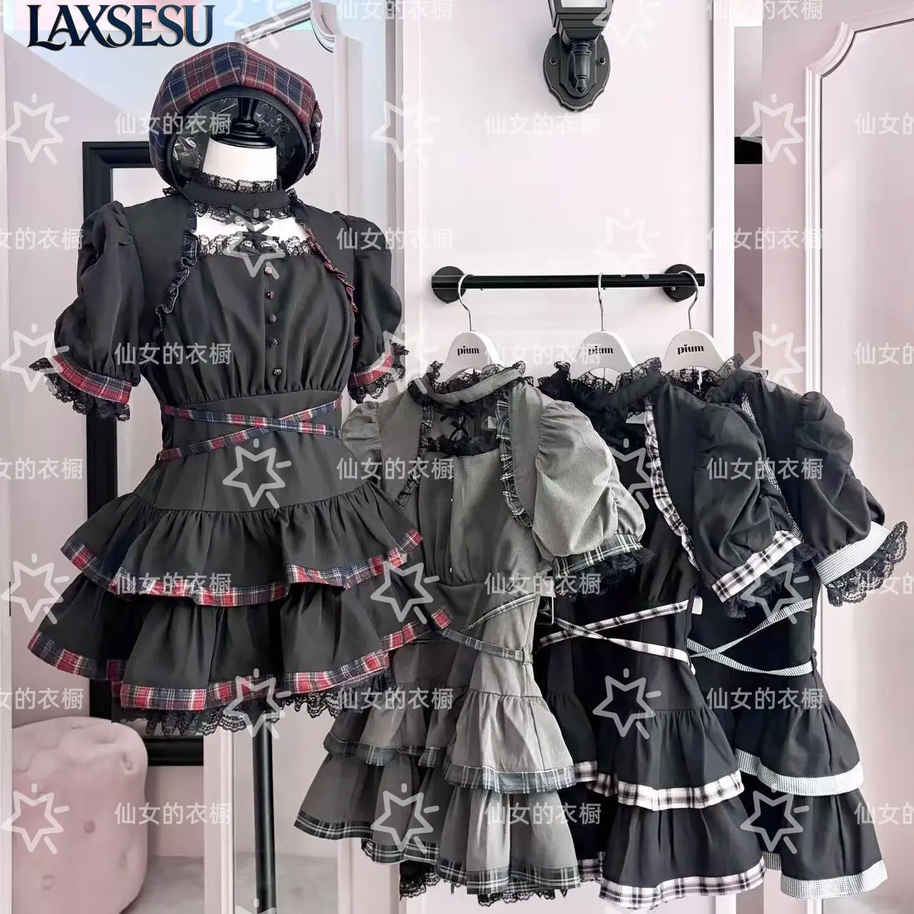 Japanese Summer New Women's Two-piece Set with Neck Collar and Plaid Contrasting Colors Sweet and Cute Girl Shorts Set for Women