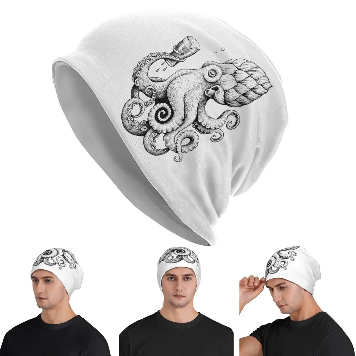 Hoptopus-The Beer Drinking Octopus Skullies Beanies Hats Warm Autumn Winter Outdoor Cap Knitted Bonnet Caps for Men Women Adult