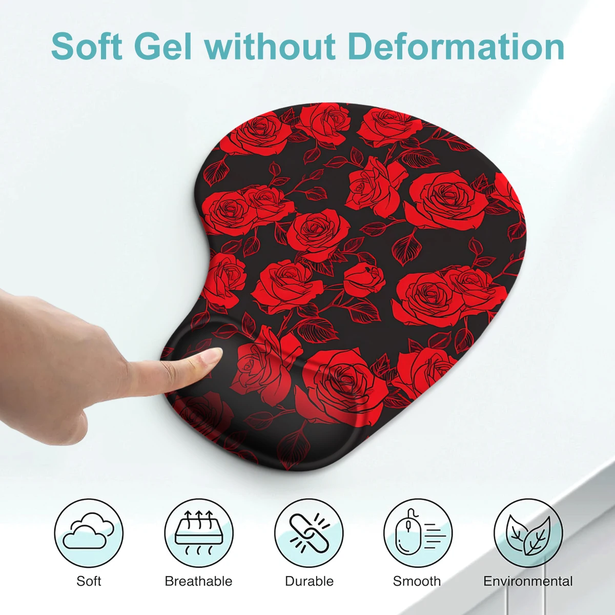 Red Blooming Rose Mouse Pad Wrist Ergonomic Soft Anti-Slip Wrist Rest Support Mat Computer Mouse Pad for Office  PC