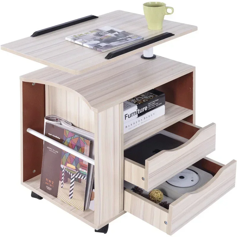 Movable Laptop Nightstand with 2 Drawer Bedside Liftable Desktop Notebook Laptop Storage Cabinet Multifunctional Desk Cabinet