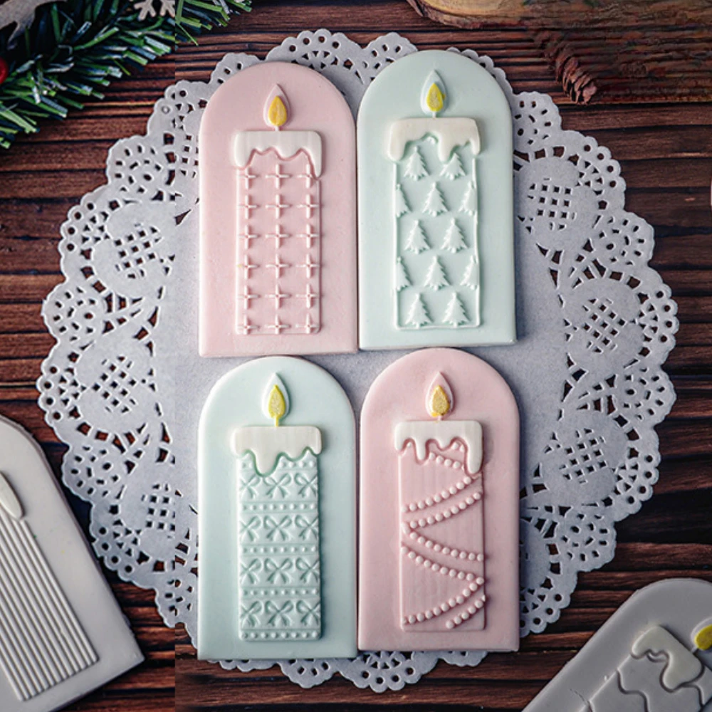 Acrylic Christmas Candle Fondant Embossing Pressed Mold Xmas Holiday Party Dessert Cookie Cutter Candlelight Sugar Biscuit Mold