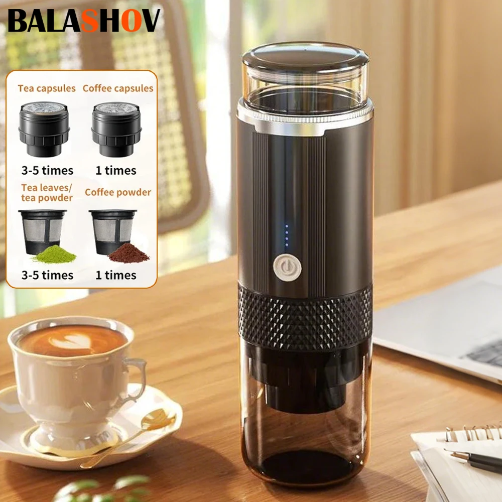 Wireless Electric Portable Espresso Coffee Machine for Car & Home Travel Coffee Maker 2-in-1 Camping Capsule Powder Coffee Maker