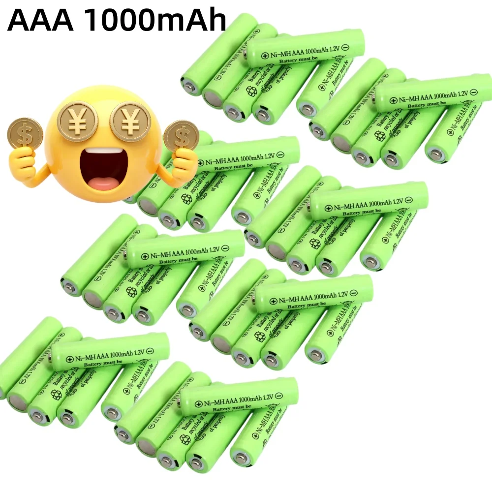 1.2V 1000mAh NI-MH Rechargeable AAA Batteries, Long Lasting for Remote Control Car, RC Toy, Solar Light, Mouse, Electronic Toys