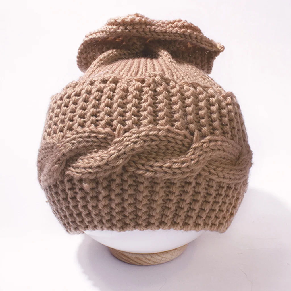 

Осенне-зимние теплые вязаные шапки с цветочным принтом для маленьких девочек, детская шапка-бини, однотонная шапка, мягкий удобный детский чепчик для детей 0-3 лет