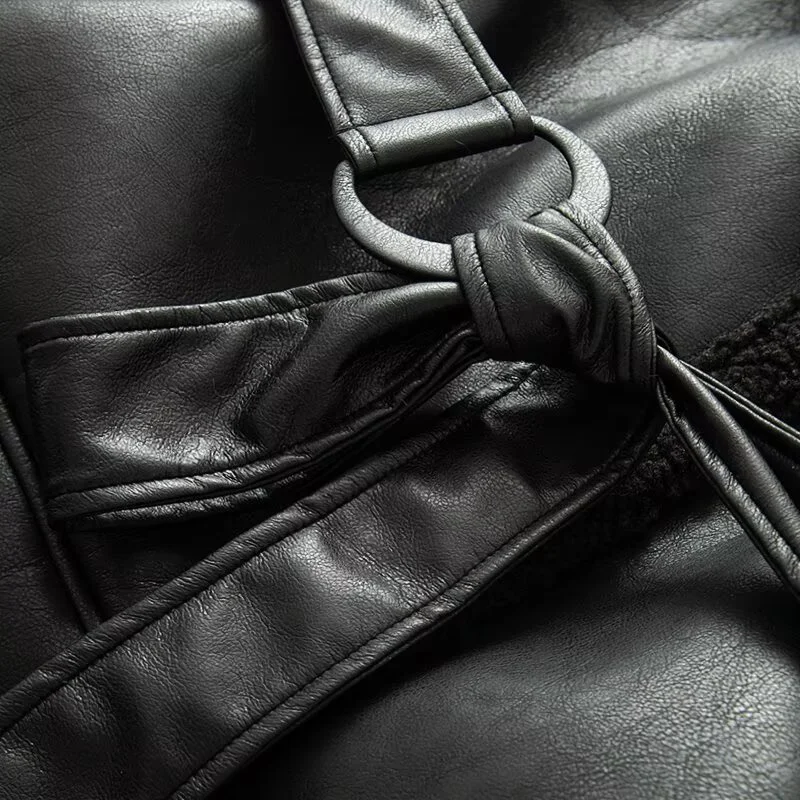 2025 outono nova moda casual feminina temperamento simples estilo quente lapela cinto de pele integrado casaco longo quente