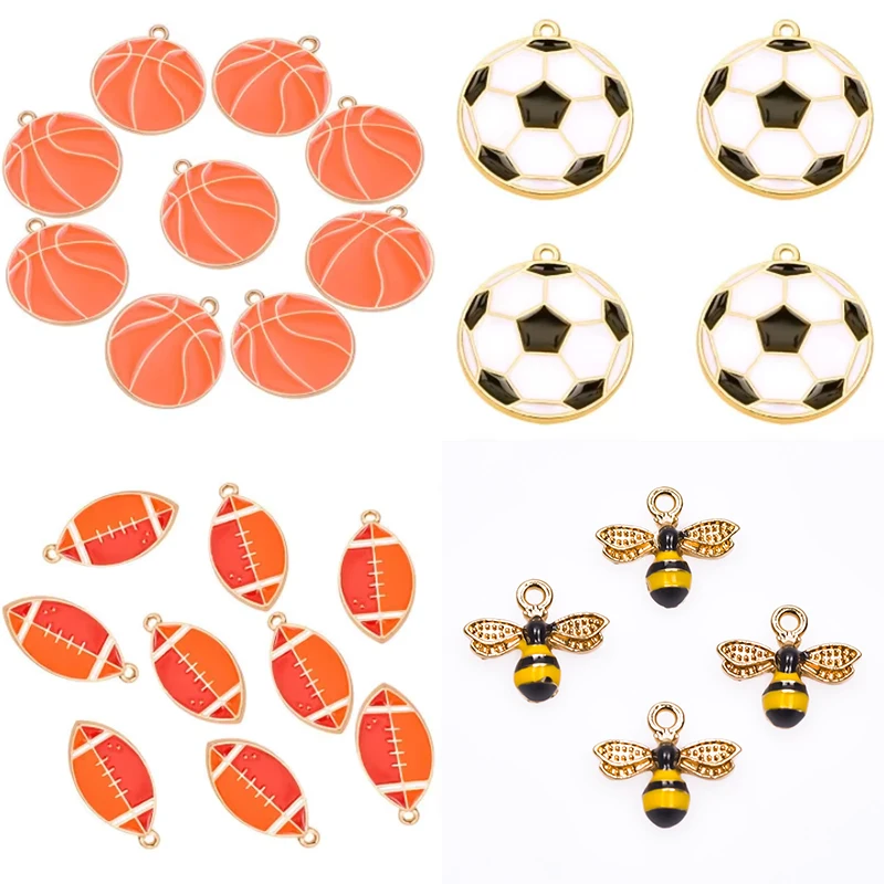 20Pcs/Lot Enamel Sports Football Basketball Charms For Jewelry Making Vintage Globe Soccer Pendant Accessories Wholesale Bulk