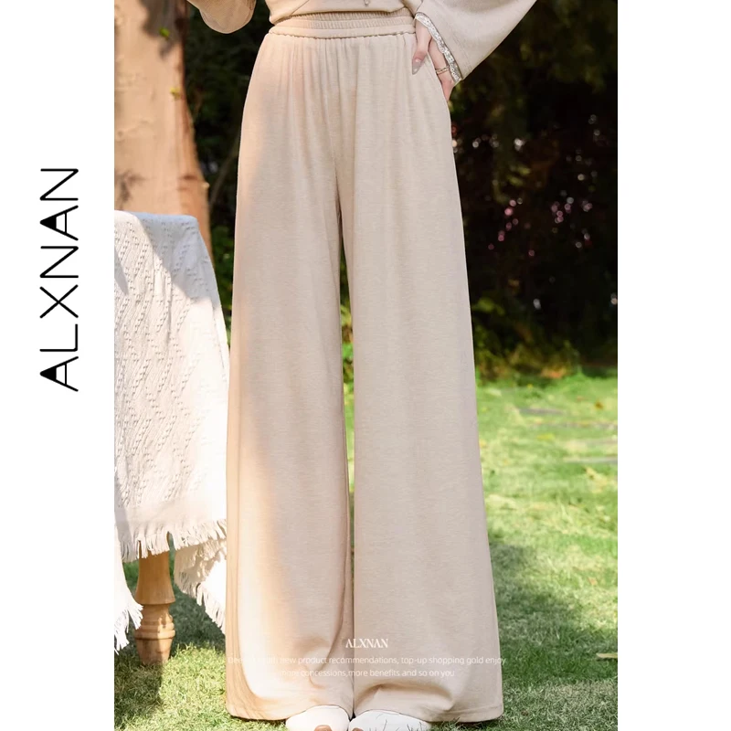 ALXNAN Women\'s Jeans Dark Blue Vintage Wide-leg High-waist Buggy Denim Pants 2026 Cotton Elegant Straight Trousers L39858 L62008