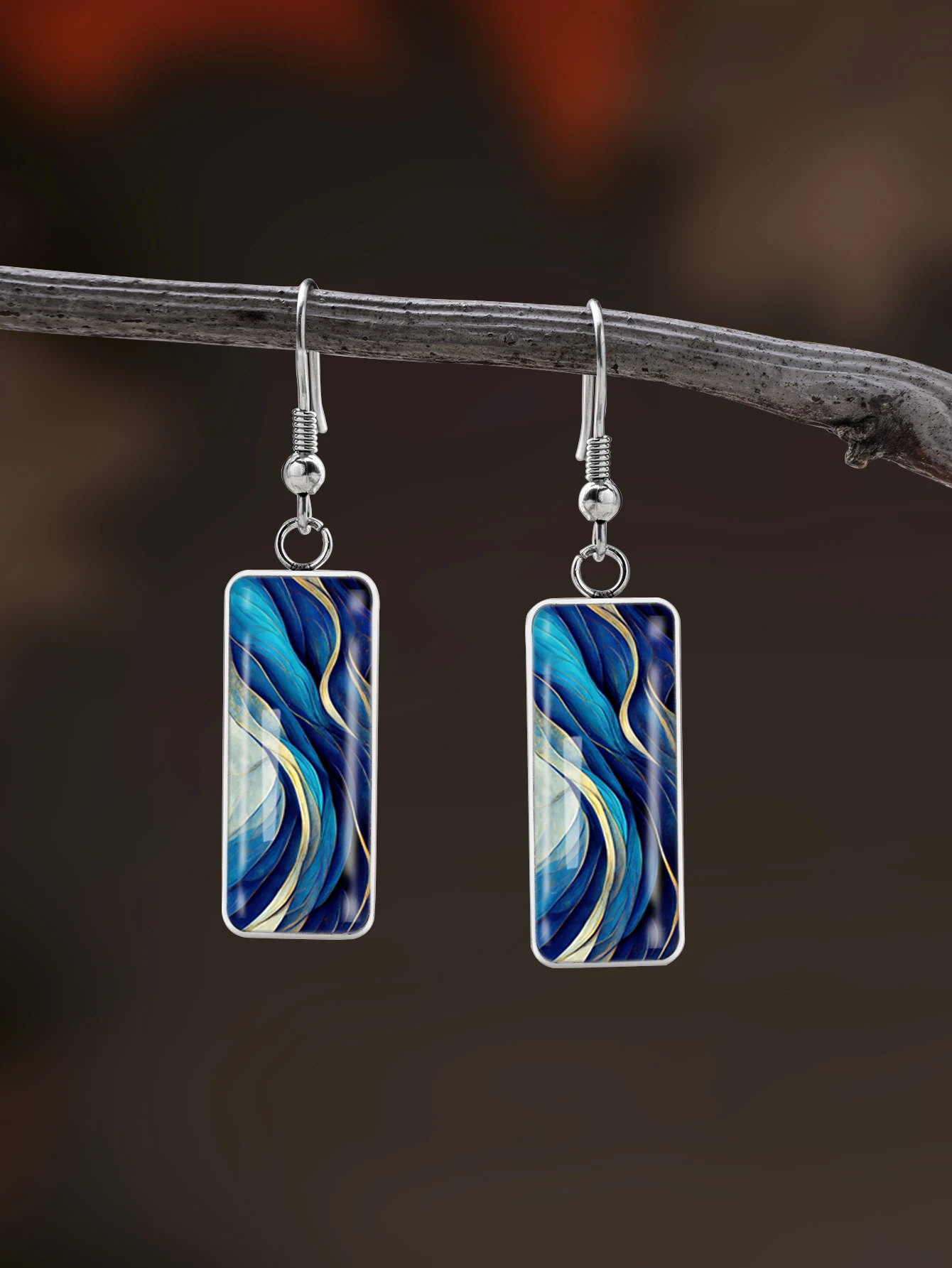 1 Pair of Irregular Quicksand Pattern Earrings with Convex Glass and 316 Stainless Steel Long Hooks, in a Retro and Simple Style, Suitable for Women for Everyday Gift-Giving and Wearing, Jewelry Earrings with an Elegant and Simple Style, Suitable for Women for Everyday and Vacation Wear