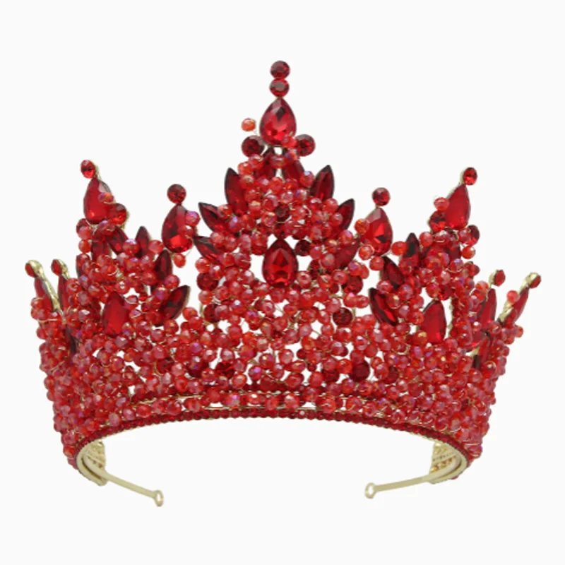 Baroque Royal Queen Red Crystal Bridal Tiaras Crowns For Women Sliver Purple Rhinestone Pageant Diadem Wedding Hair Accessories - view 6