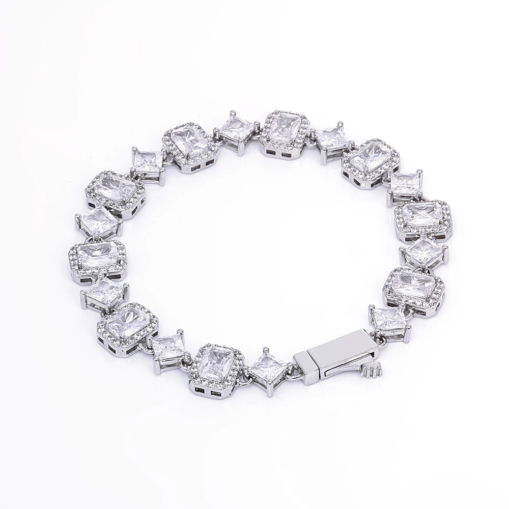

ESKEEM Square Clustered Tennis Chain Bracelet 10mm Iced Out Fashion Gold Plated Chain Bracelet Hip Hop Jewelry Gift for Women