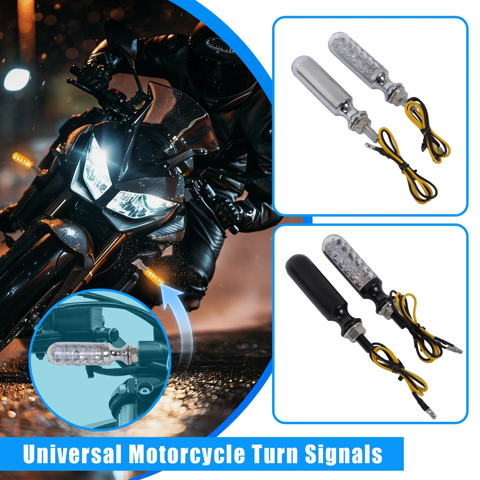 

For Harley Touring Softail Sportster 2x Motorcycle LED Turn Signal Lights Indicator Blinker Amber 12V Universal 8mm Direct Bolt