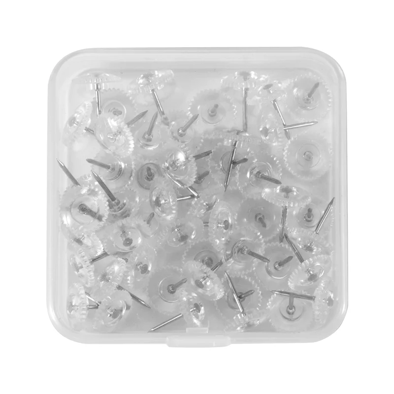 دبابيس ضغط شفافة من ABFU، مسامير إبهام بلاستيكية صغيرة، نقطة فولاذية ودبابيس دفع برأس بلاستيكية شفافة للوحة الفلين #1