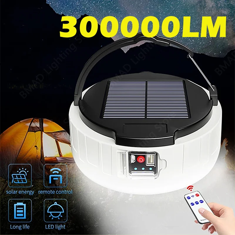 Solar Camping Light USB Rechargeable LED Light Bulb Waterproof Emergency Lights Tent Lamp with Remote Lanterns For