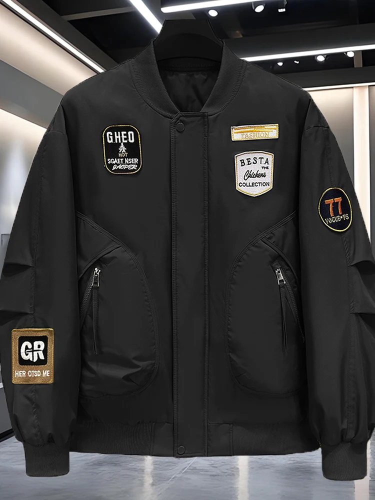 

plus Size Men's Spring Workwear Jaet American Sle Motorcycle Baseball Outfit Windproof Loose Fit Embroidered Polyester