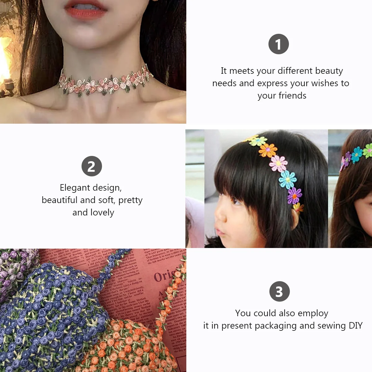 

4.5m Colorful Rose Lace Trim Floral Ribbon Wedding Sewing Craft DIY Decoration Appliques Rose Trim Floral Ribbon