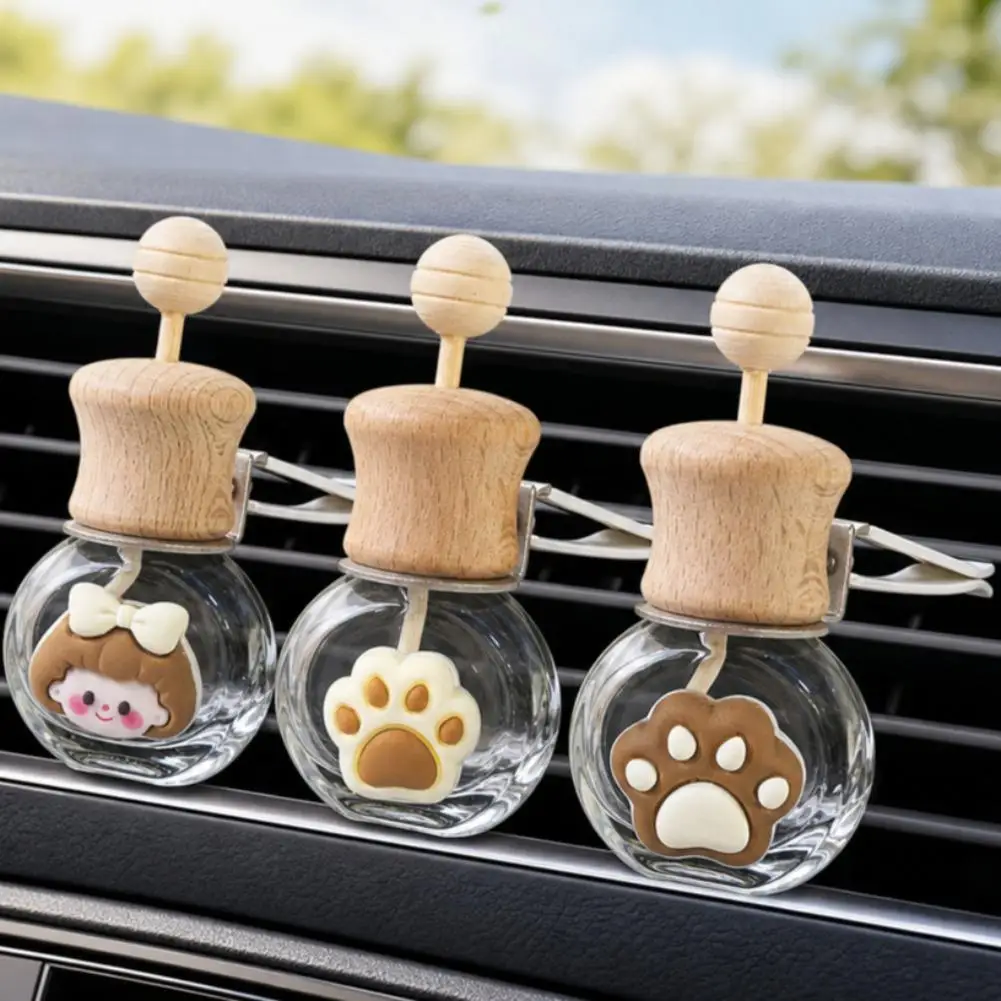 Cute Cat Paw Car Air Vent Perfume Bottle Clip Wooden Cap Refillable Glass Essential Oil Diffuser Outlet Decor