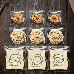 100pcs 3 In 1 Cute Cartoon Self-Sealing Baking Bags - Transparent & Versatile for Bread, Biscuits, and Pastries