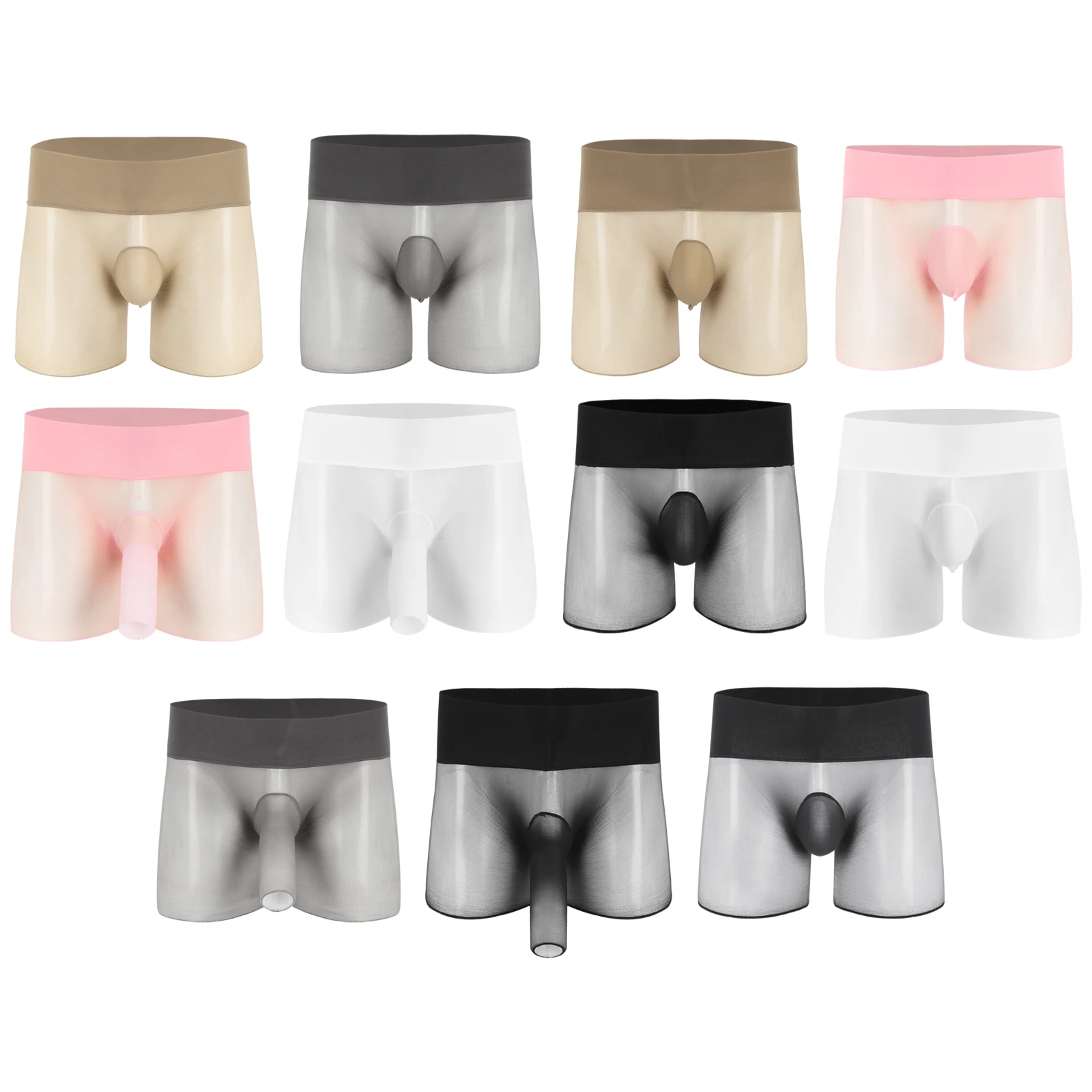 Mens Boxer Shorts See Through Mesh Boxer Briefs Elephant Nose Open Closed Sheath Boxer Shorts Funny Trunks Underwear Panties