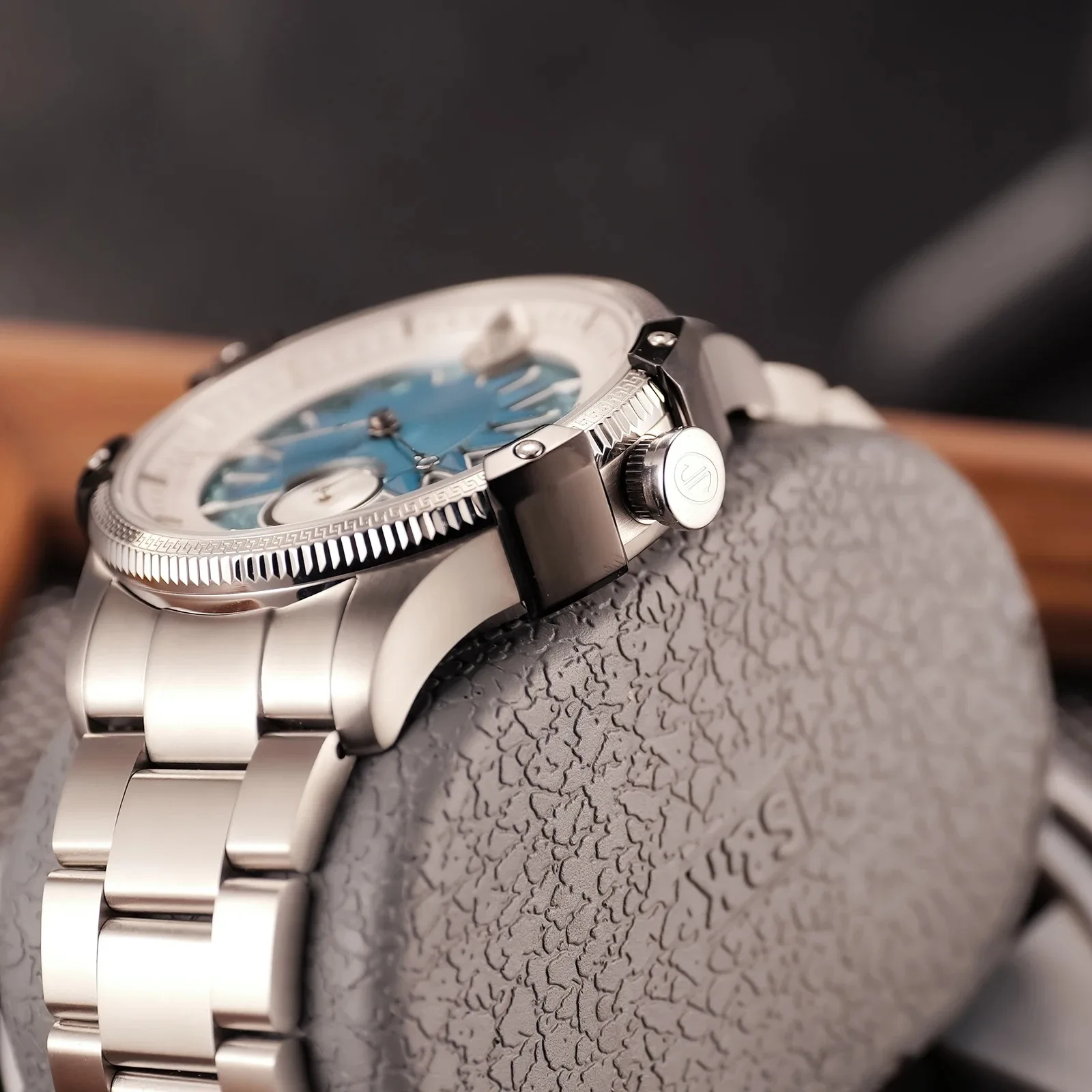 Oblvlo relógio automático masculino 43mm relógio de pulso mecânico luminoso 10atm à prova d'água esqueleto de safira mostrador sunburst