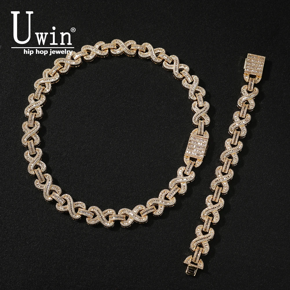 

Uwin 14mm Infinity Link Bracelet Necklace Iced Out Baguettecz Cubic Ziconia Luxury Miami Cuban Chain HipHop Jewelry