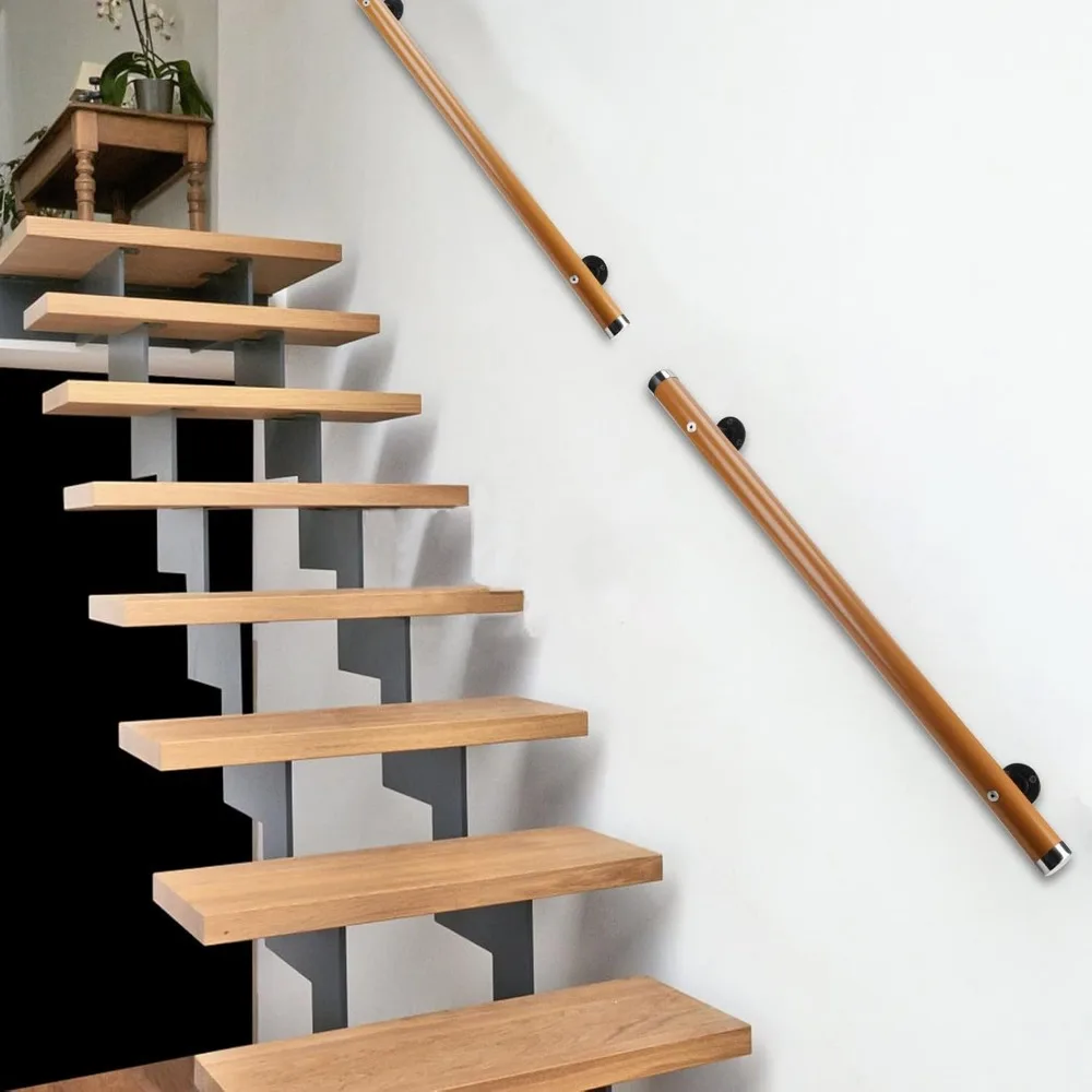 درابزين درج خشبي غير قابل للانزلاق مثبت على الحائط، درابزين داخلي وخارجي من الراتنج بطول 6.61 قدم، دعم مريح لدرج خالي من العوائق