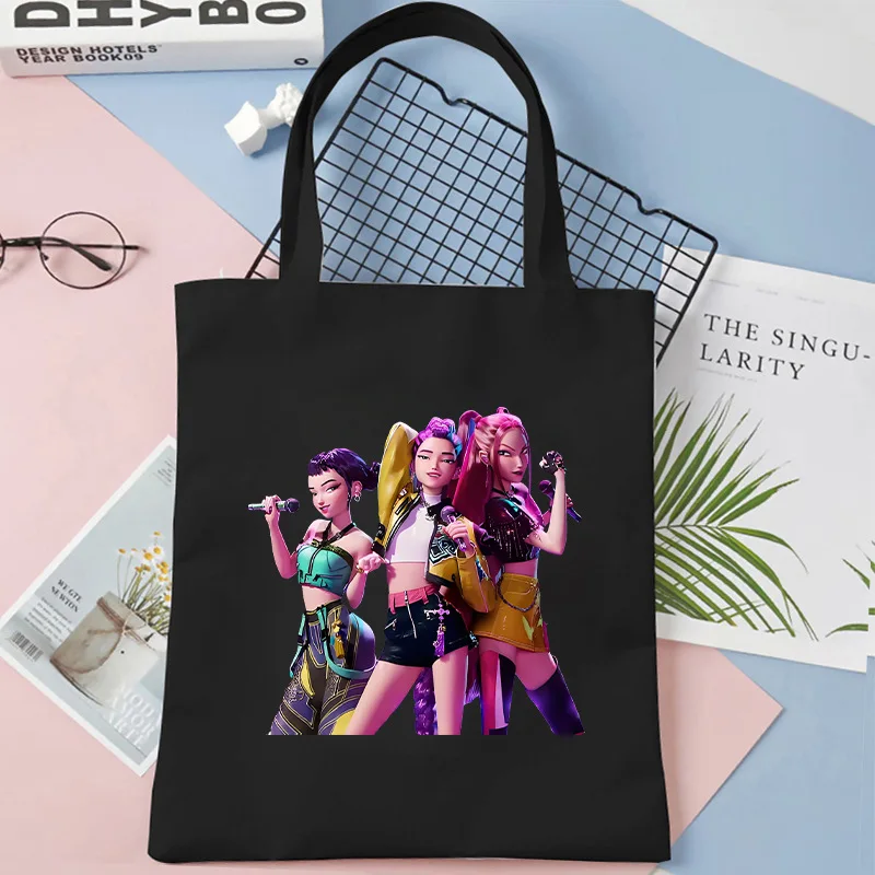 

Kpop Demon Hunters Printed Canvas Shoulder Bag Large Anime Capacity Travel Tote Bag Eco-Friendly Shopping Bag Cosplay Party Gift