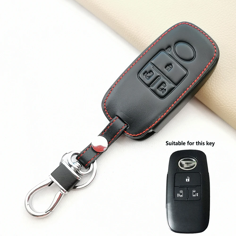 Leather Car Key Case Cover Shield Fob For Daihatsu Rocky Tanto For Toyota Raize 2020 4 Buttons Smart Remote Control Protector