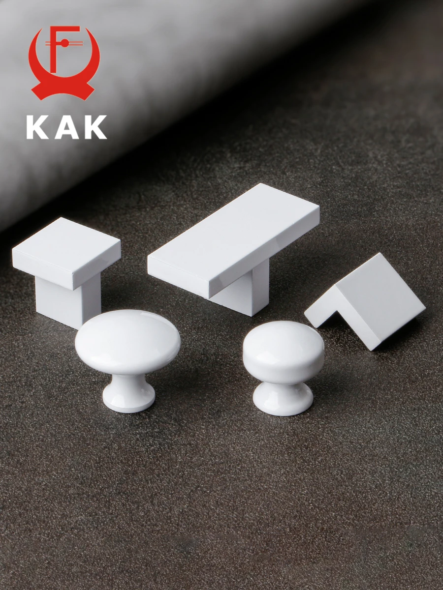 KAK Pure White Kitchen Cabinet Handle Aluminum Alloy Fashion Drawer Knobs Dresser Pulls Single Hole Furniture Handle Hardware