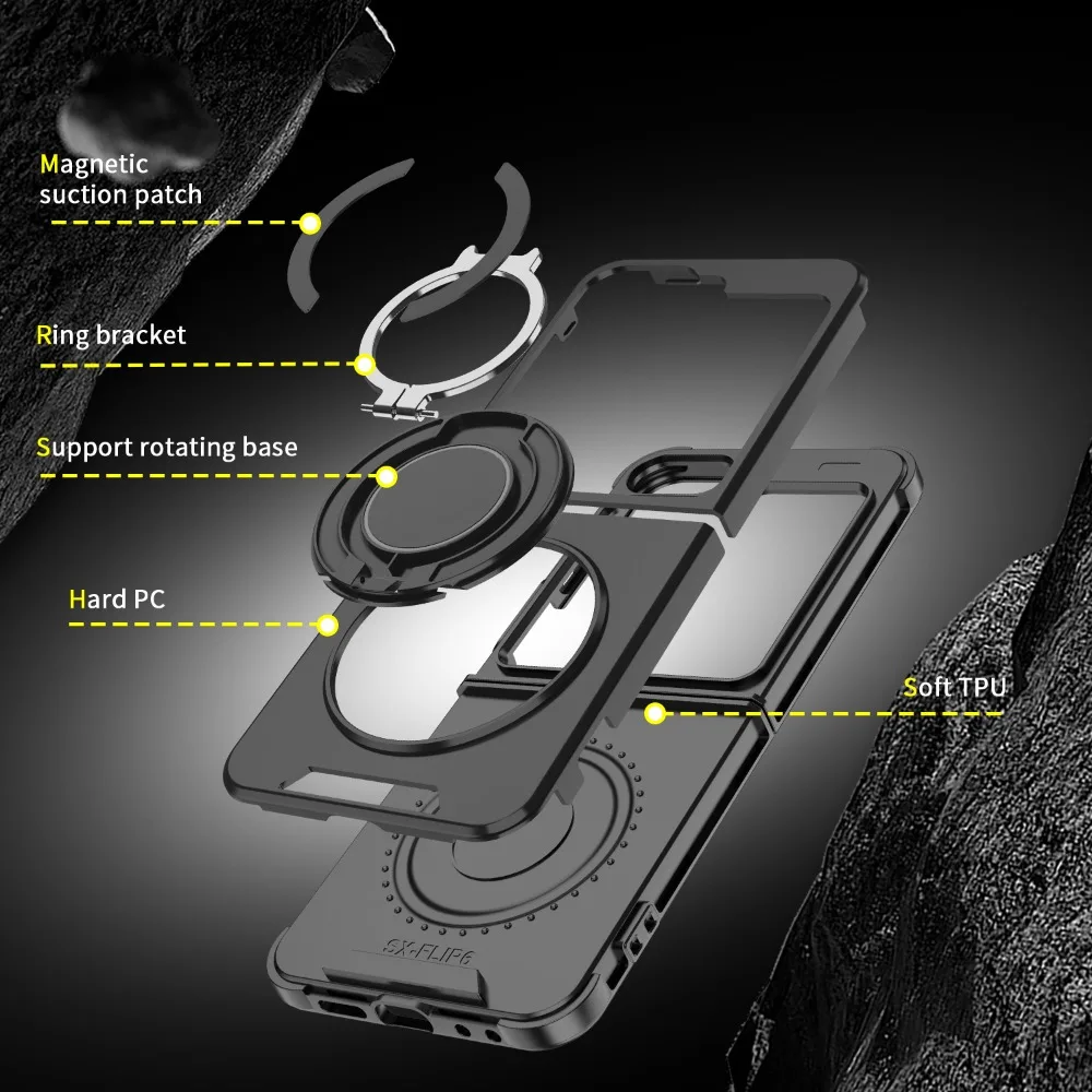 Z Flip 6 Magnetic 360 Rotating Bracket Phone Case for Samsung Galaxy Z Flip 6 Flip6 Ring Holder Hard Shell Protective Cover