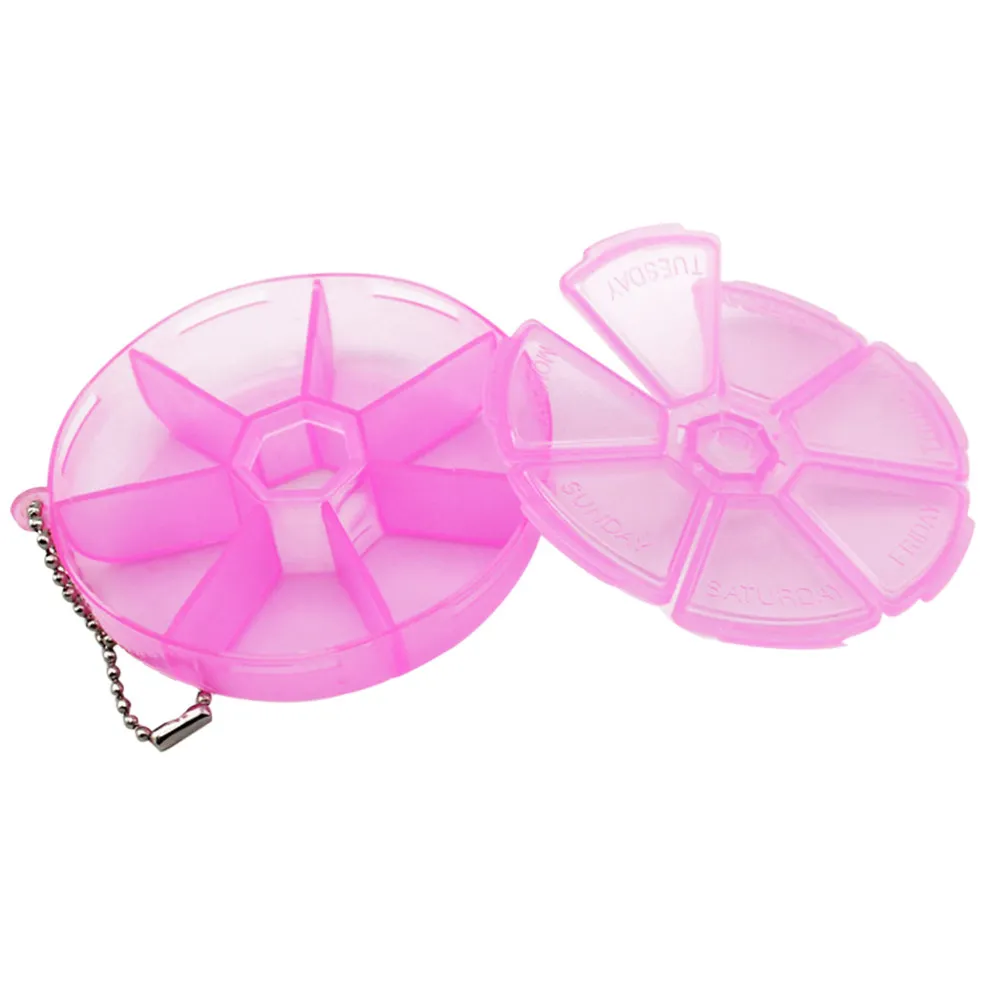 

Round 7 Days Pill Box Organizer Medicine Travel Pill Case Weekly Holder Pink Compact Portable 7 Compartments Daily Organizer