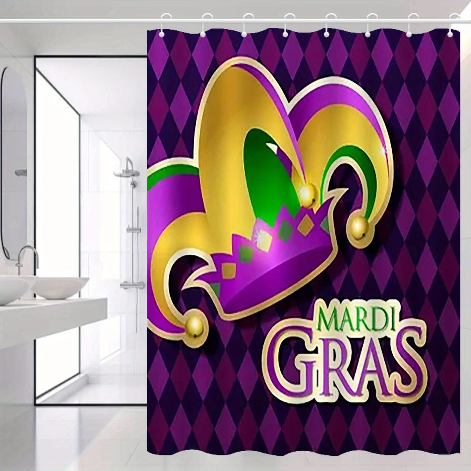 JIT1pcs Clown Hat Purple Decoration Carnival Shower Curtain, High-end Elegant and Anti Fog Bathroom Curtain, Multifunctional Cur