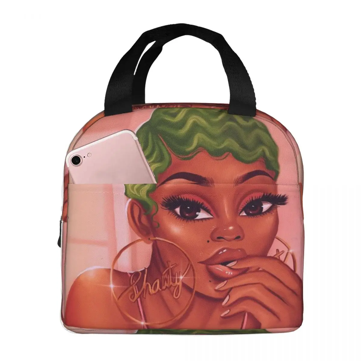 

Изолированная сумка для обеда для девочек в афро-американском стиле, черная художественная сумка для женщин, холодильник, термосумка для еды, герметичные коробки для завтрака, контейнер