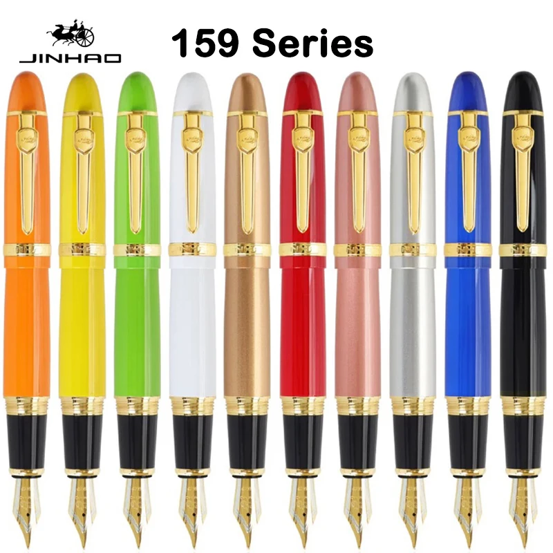 

JINHAO 159 Fountain Pen Calligraphy Metal Pen Spin Golden M Nib Business Office School Supplies Ink Pens Stationery