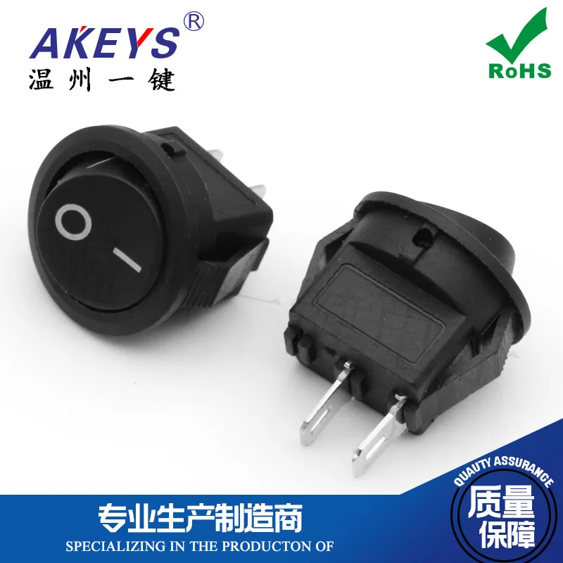 10Pcs KCD11-201 2Pin 2-Gear Button Rocker Ship Type Switch Black Power Switch Below The Upper Circle Open 15mm