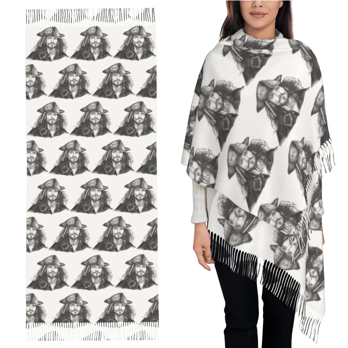 

Капитан Джек Шарф Шарфы с кисточками Женские мягкие теплые шали и накидки Длинная осенне-зимняя шаль