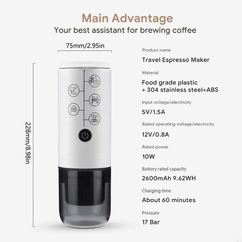 

J6PE Small Electric Coffee Maker Travel Intelligent Coffee Maker 2600mAh for Coffee