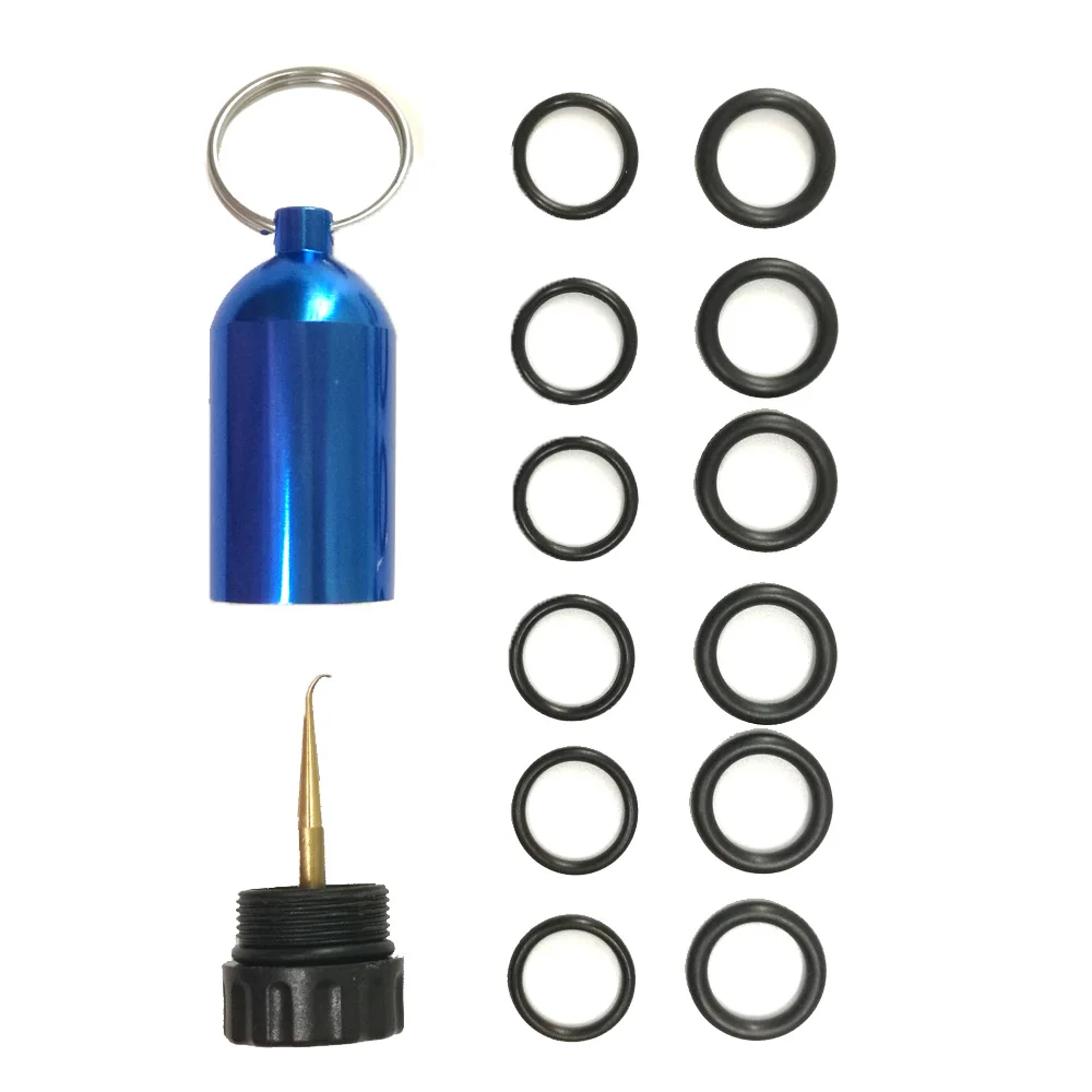 Mini aluminium duiktank met 12 O-ringen Messing Pick Dive sleutelhanger Duikreparatieset