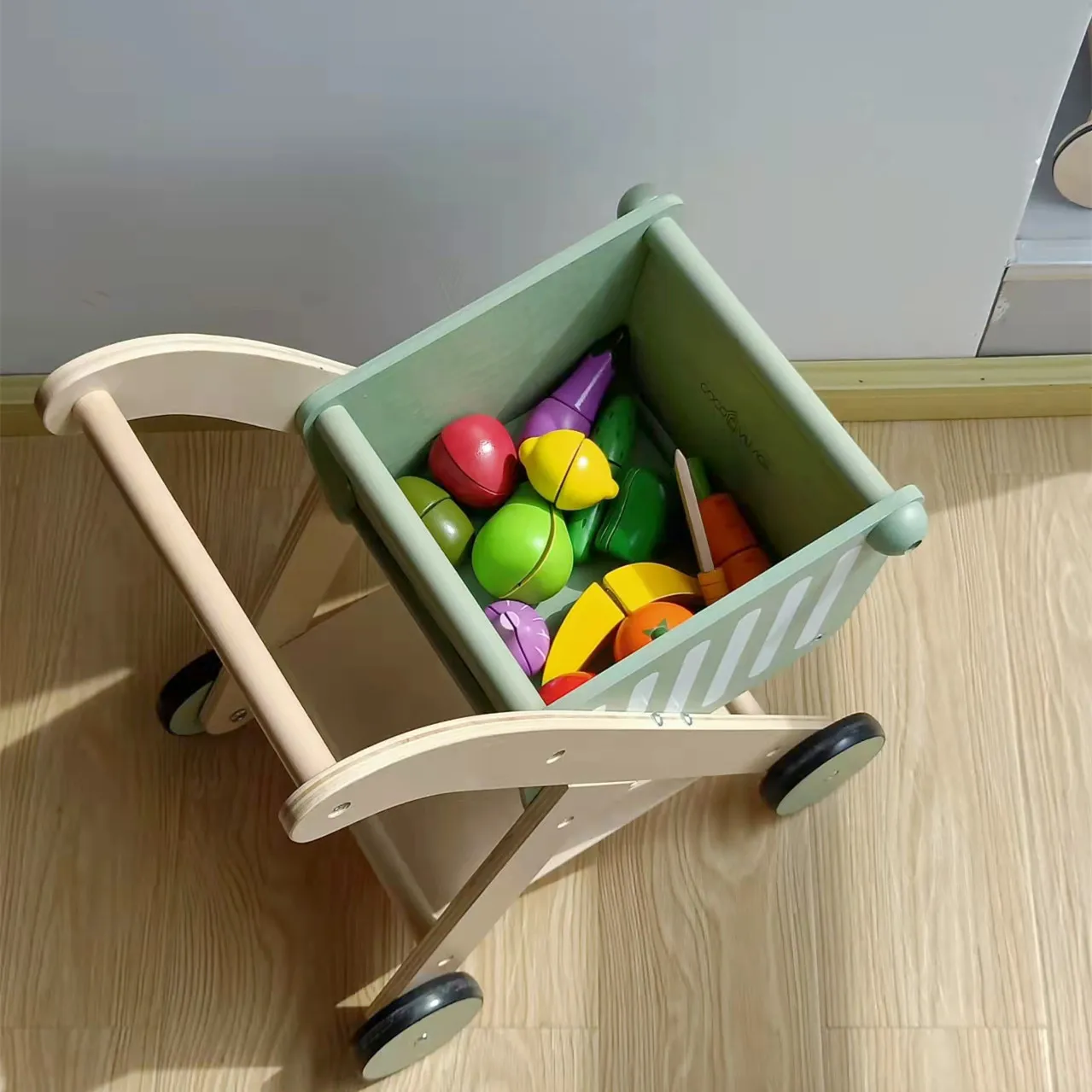 Carrito de compras simulado de madera para niños, juguete para niñas, carrito de supermercado, casa, cocina para bebés, andador de juguete para niños