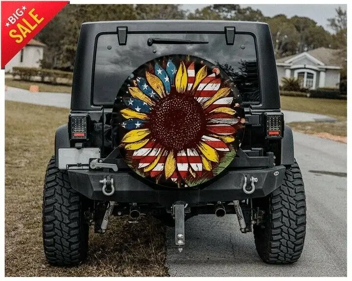 

Hippie Sunflower Spare Tire Cover 32" Sunflower American Flag Independence Day