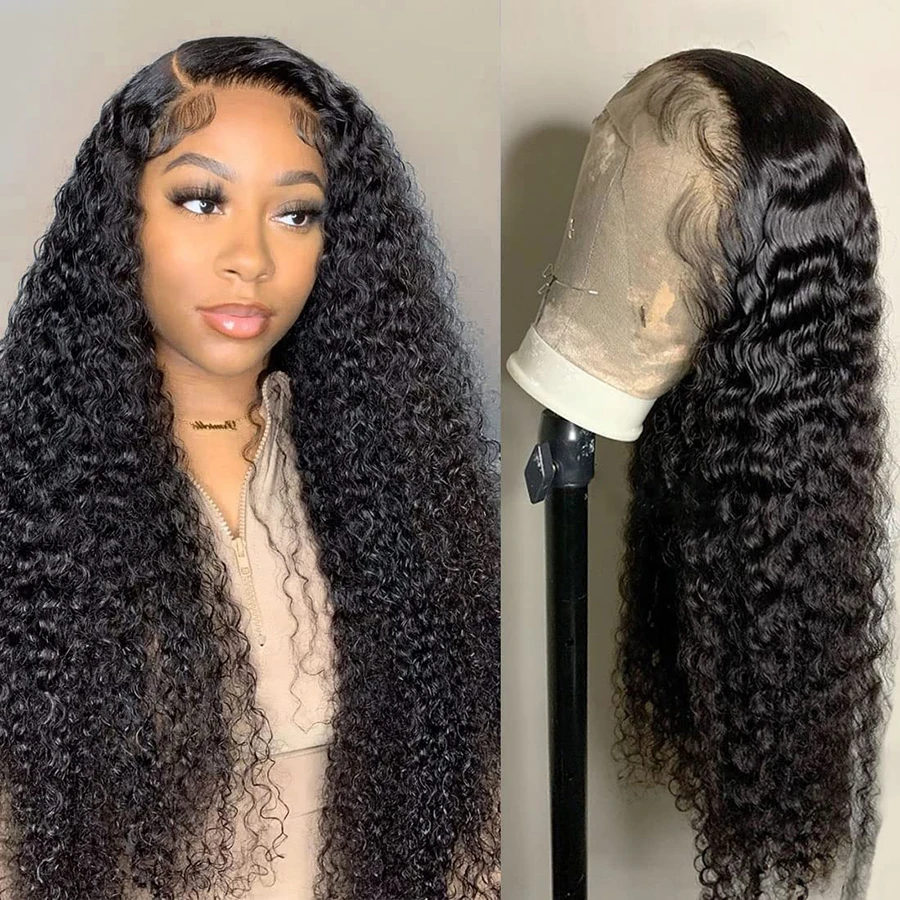 Deep Wave 13x4 Hd Transparent Lace Front Wigs 100 % Human Hair Wigs With Baby Hair Bling Curly Lace Frontal Wig Human Hair