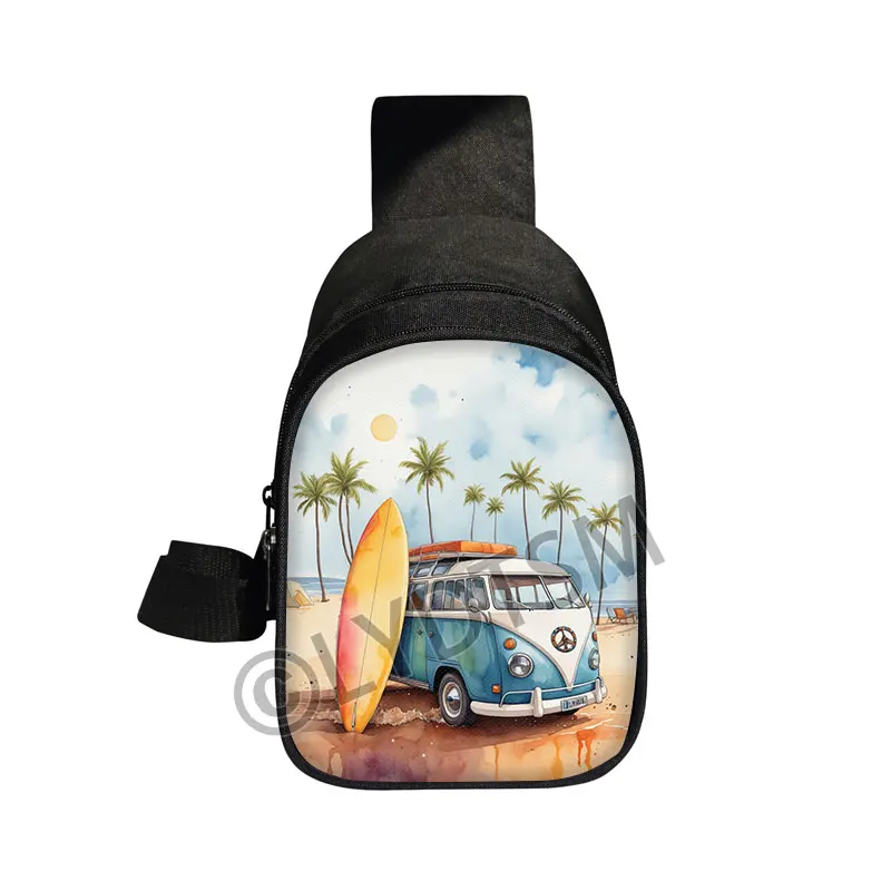 Watercolor Camper Van Beach Travelling Print Chest Bag Women Crossbody Bags for Travel Shoulder Bags Key Phone Holder