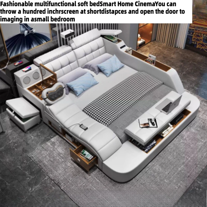 180x200cm Multi Functional Double Bed Tatami Intelligent Massage Projection Bed 2 People Frame King Size Bedroom Furniture Sets